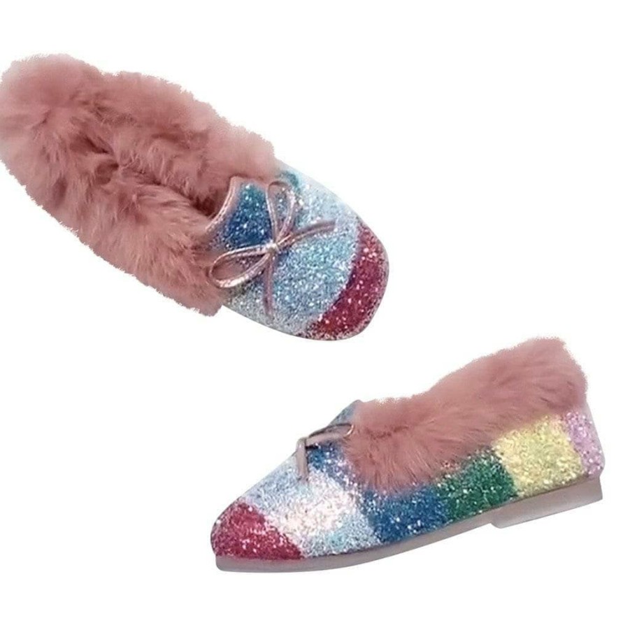 Girls * | Lola + The Boys Girls Glitter Faux Fur Stripe Loafer