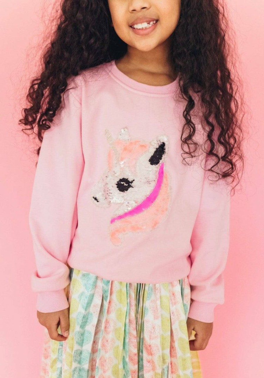 Girls * | Lola + The Boys Girls Fancy Unicorn Pink Sweatshirt