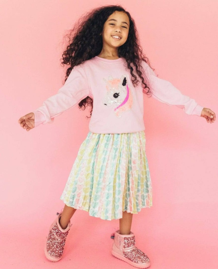 Girls * | Lola + The Boys Girls Fancy Unicorn Pink Sweatshirt