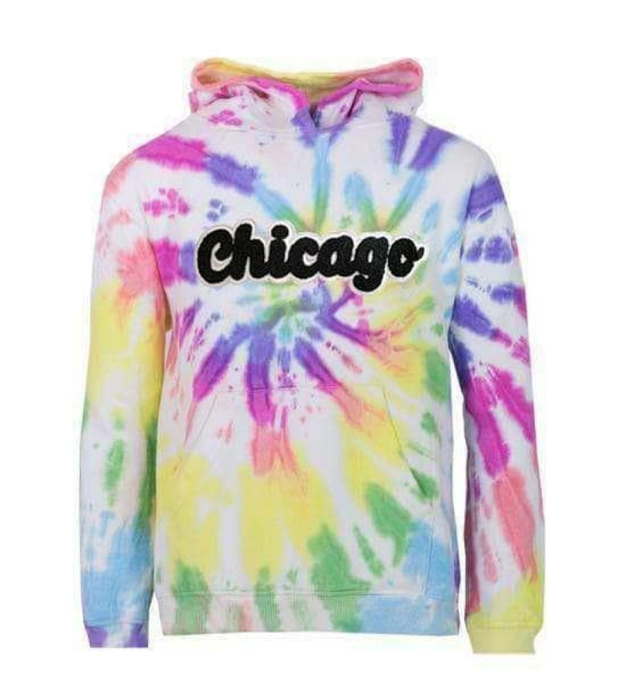 Girls * | Lola + The Boys Rainbow Tie Dye Chicago Hoodie Girls