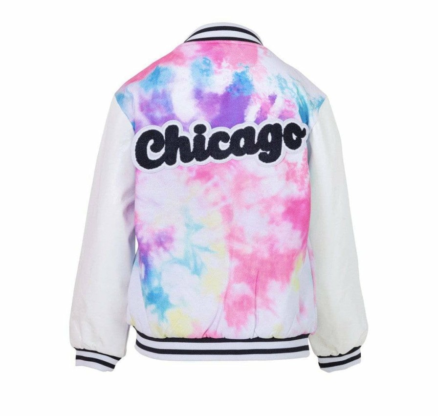 Girls * | Lola + The Boys Chicago Tie Dye Varsity Bomber White