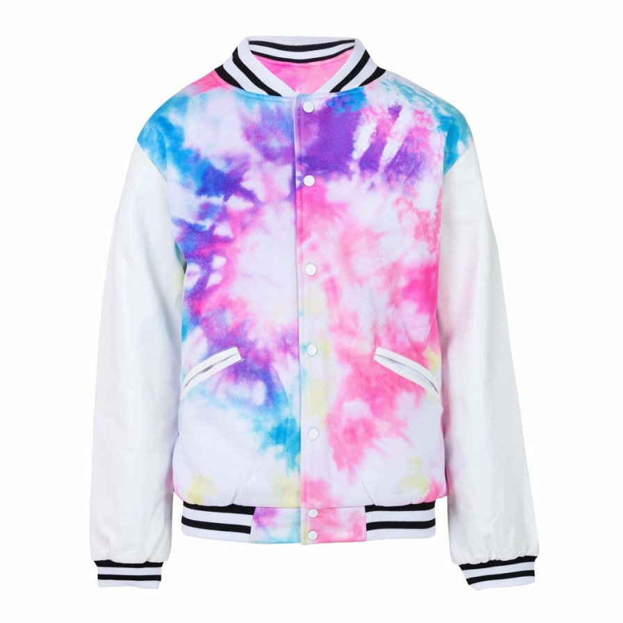 Girls * | Lola + The Boys Chicago Tie Dye Varsity Bomber White