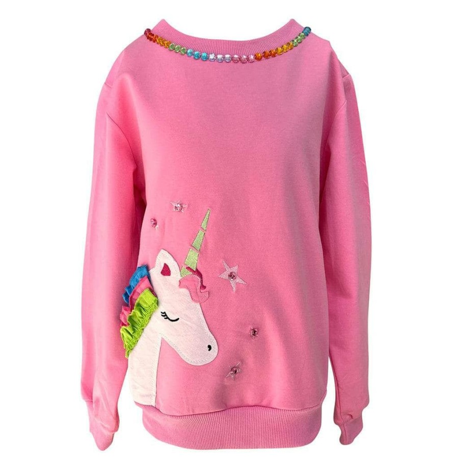 Girls * | Lola + The Boys Unicorn Stars Gem Pink Sweatshirt