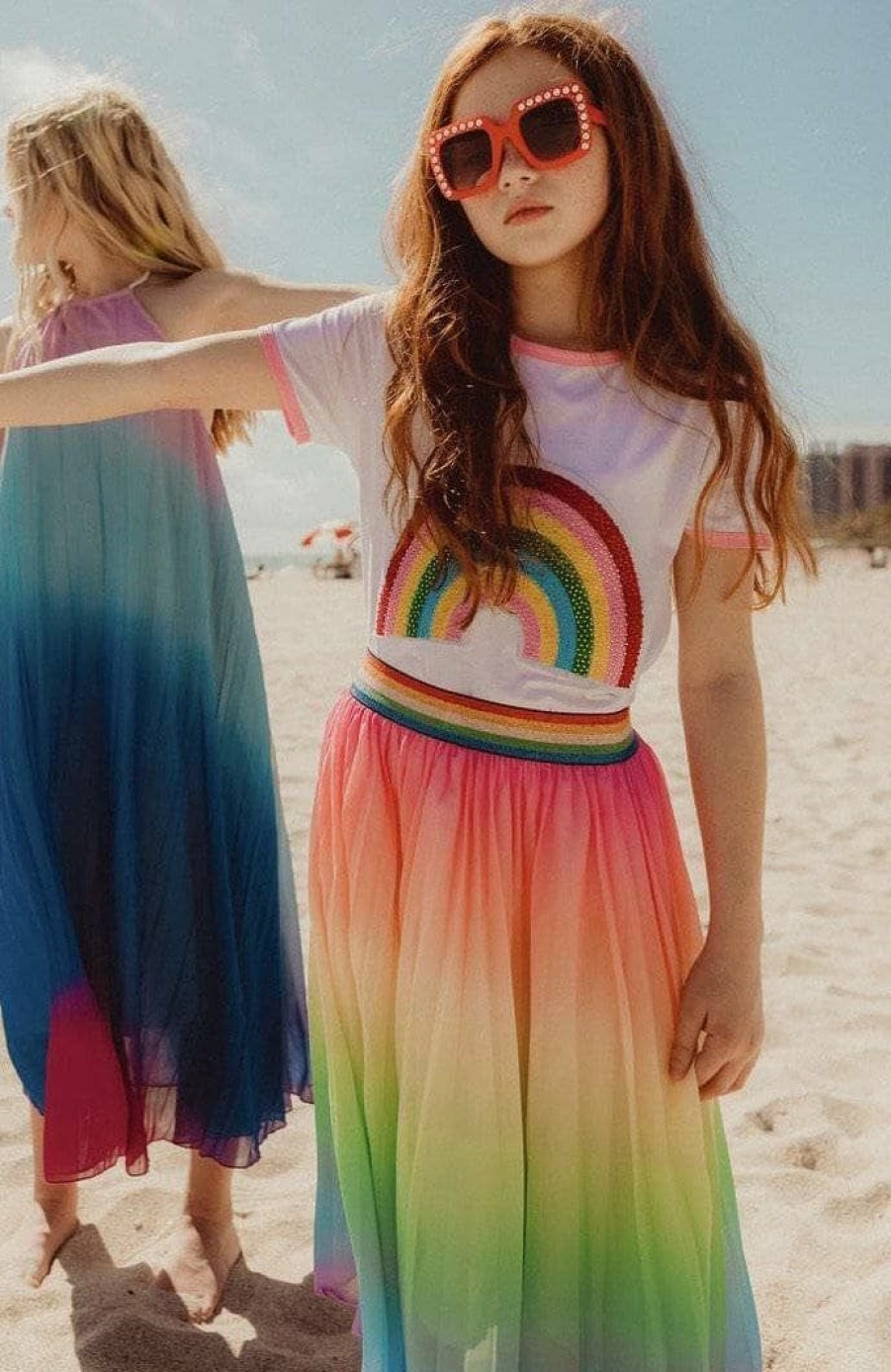 Girls * | Lola + The Boys Ombre Pleated Rainbow Midi Skirt Girls