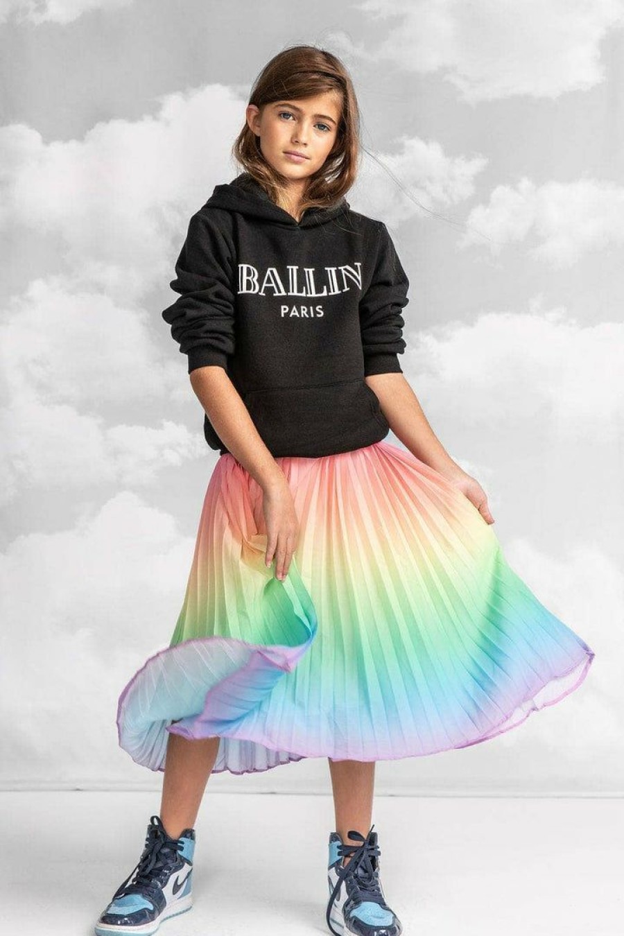 Girls * | Lola + The Boys Ombre Pleated Rainbow Midi Skirt Girls