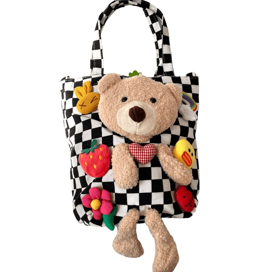 Accessories * | Lola + The Boys Checkered Beary Cute Plushie Tote