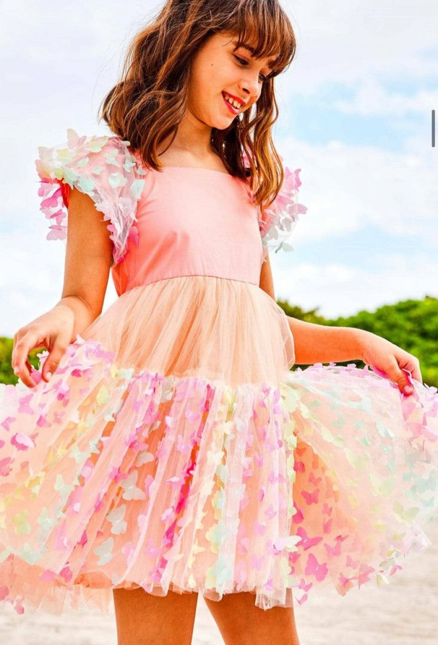 Girls * | Lola + The Boys New Arrivals 3D Butterfly Puffy Sleeve Dress Preorder Ships 7/20