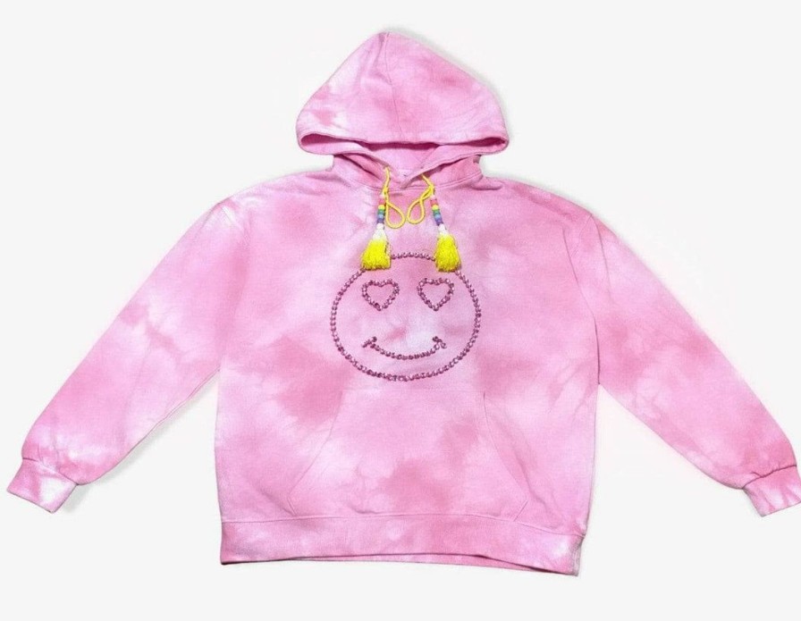 Girls * | Lola & The Boys New Arrivals Heart Eyes Crystal Smiley Hoodie