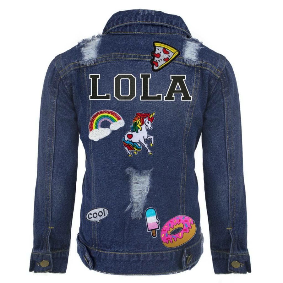 Girls * | Lola & The Boys Girls Customizable Patch Jacket Denim