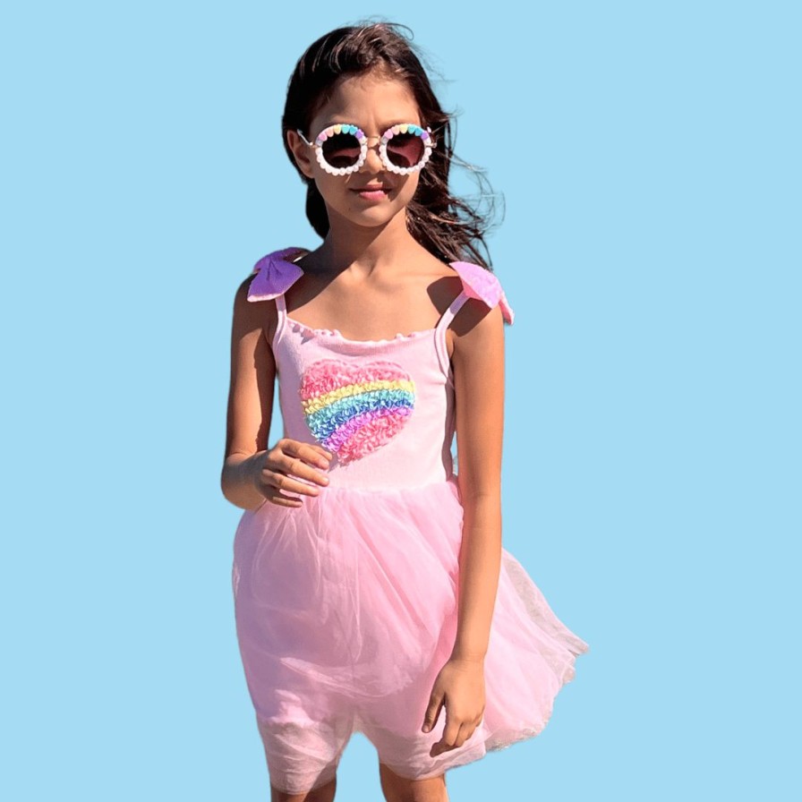 Girls * | Lola + The Boys 3D Rainbow Heart Tulle Dress New Arrivals