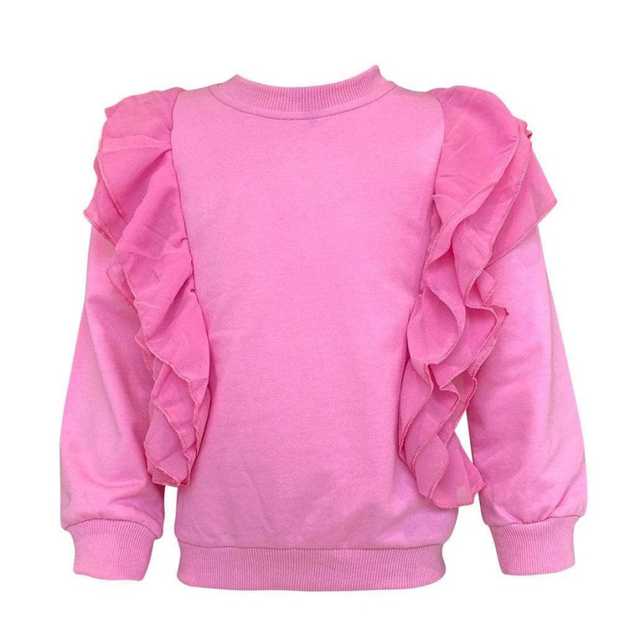 Girls * | Lola + The Boys New Arrivals Pink Ruffle Sleeve Sweatshirt