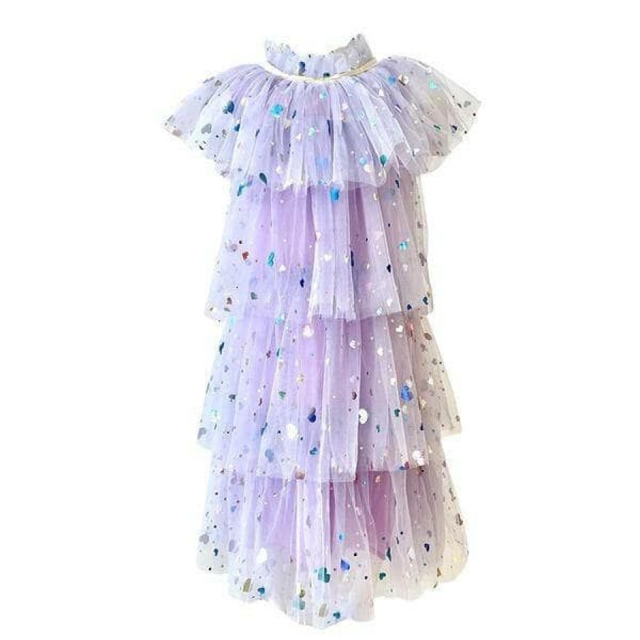 Girls * | Lola + The Boys Foil Hearts Tulle Dress New Arrivals Lavender