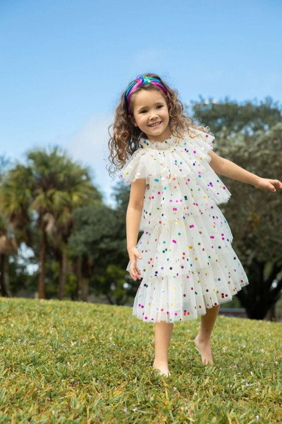 Girls * | Lola + The Boys Foil Polka Dot Tulle Dress