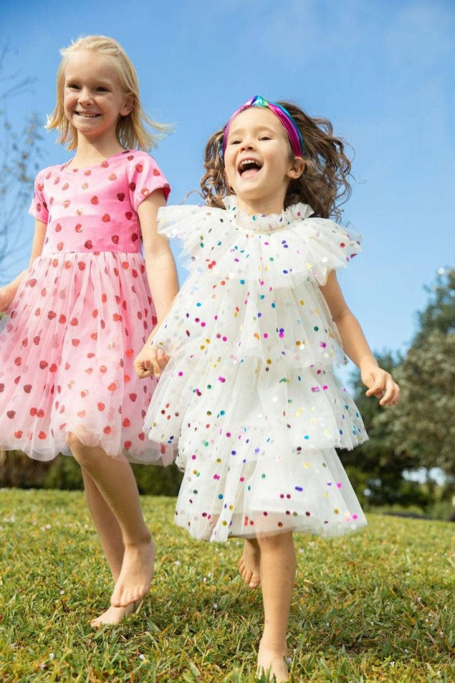 Girls * | Lola + The Boys Foil Polka Dot Tulle Dress