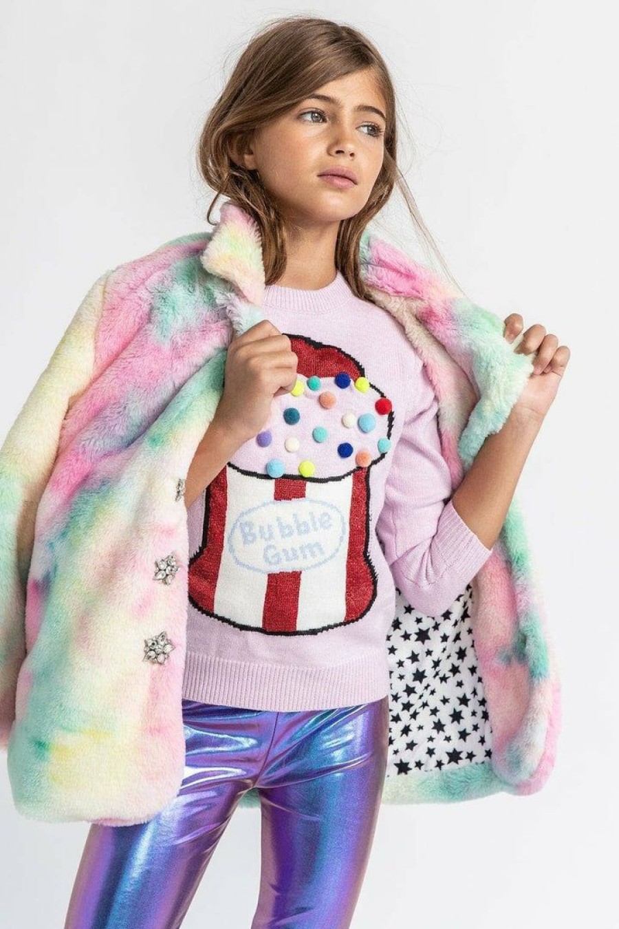 Girls * | Lola + The Boys Girls Tie Dye Faux Fur Coat