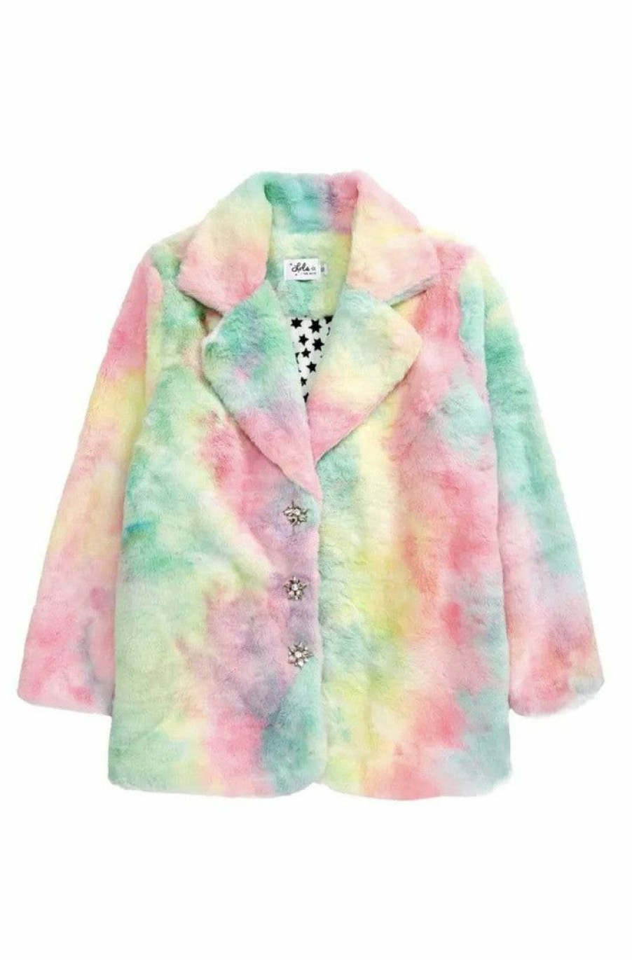 Girls * | Lola + The Boys Girls Tie Dye Faux Fur Coat