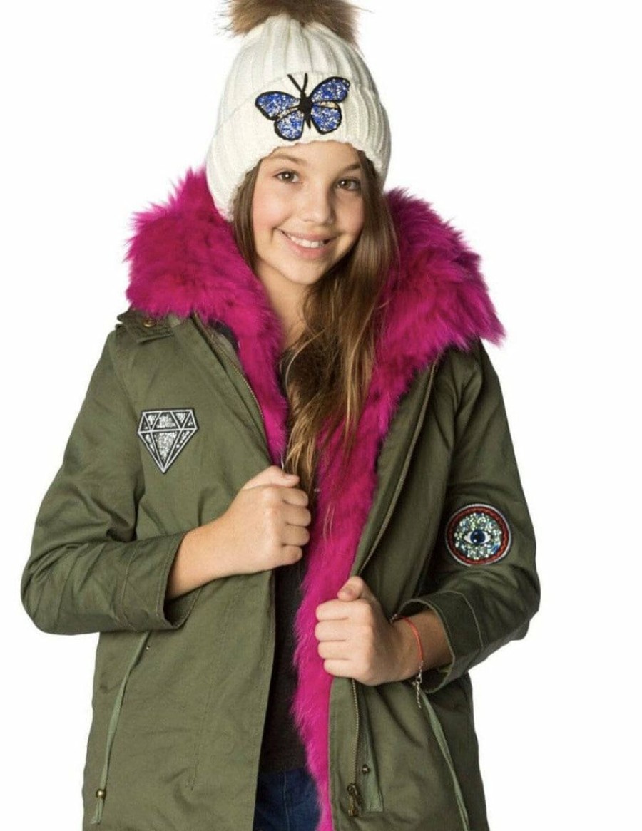 Girls * | Lola & The Boys Girls Pink Patched Parka Army Green