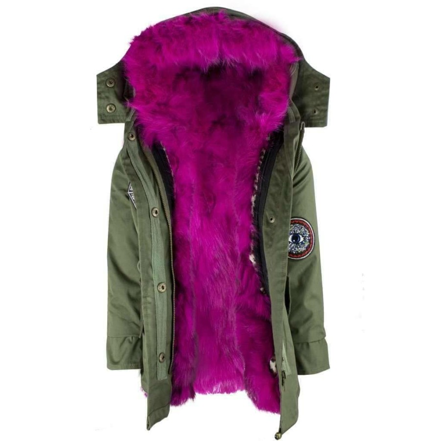 Girls * | Lola & The Boys Girls Pink Patched Parka Army Green