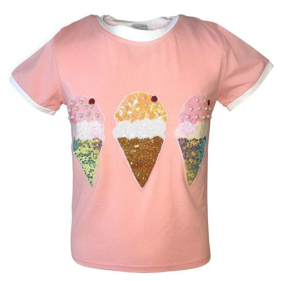 Girls * | Lola + The Boys Girls Peach Ice Cream Ringer T-Shirt