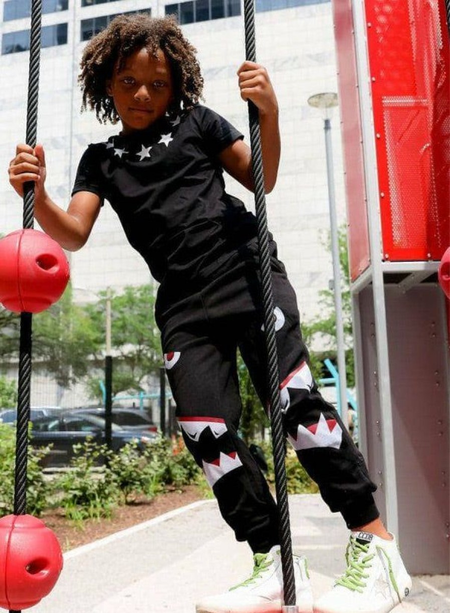 Boys * | Lola + The Boys Shark Boy Black Joggers