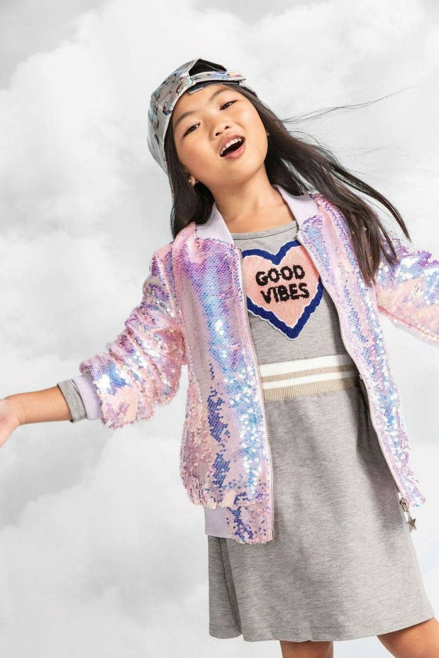 Girls * | Lola + The Boys Girls Cotton Candy Sequin Bomber