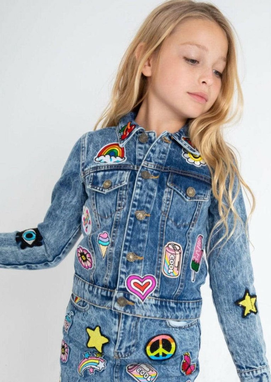 Girls * | Lola + The Boys Girls All About The Patch Crop Denim Jacket