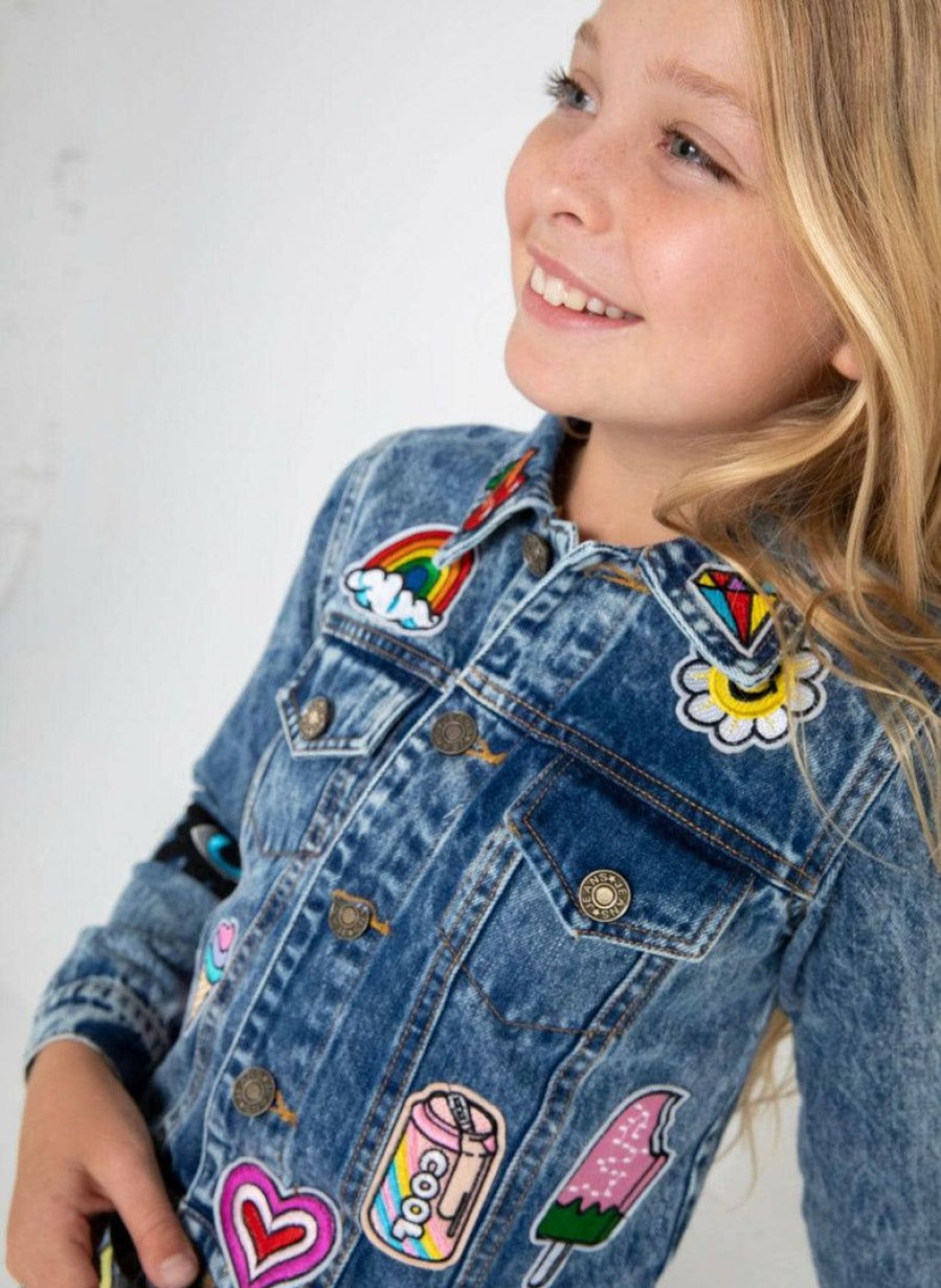 Girls * | Lola + The Boys Girls All About The Patch Crop Denim Jacket