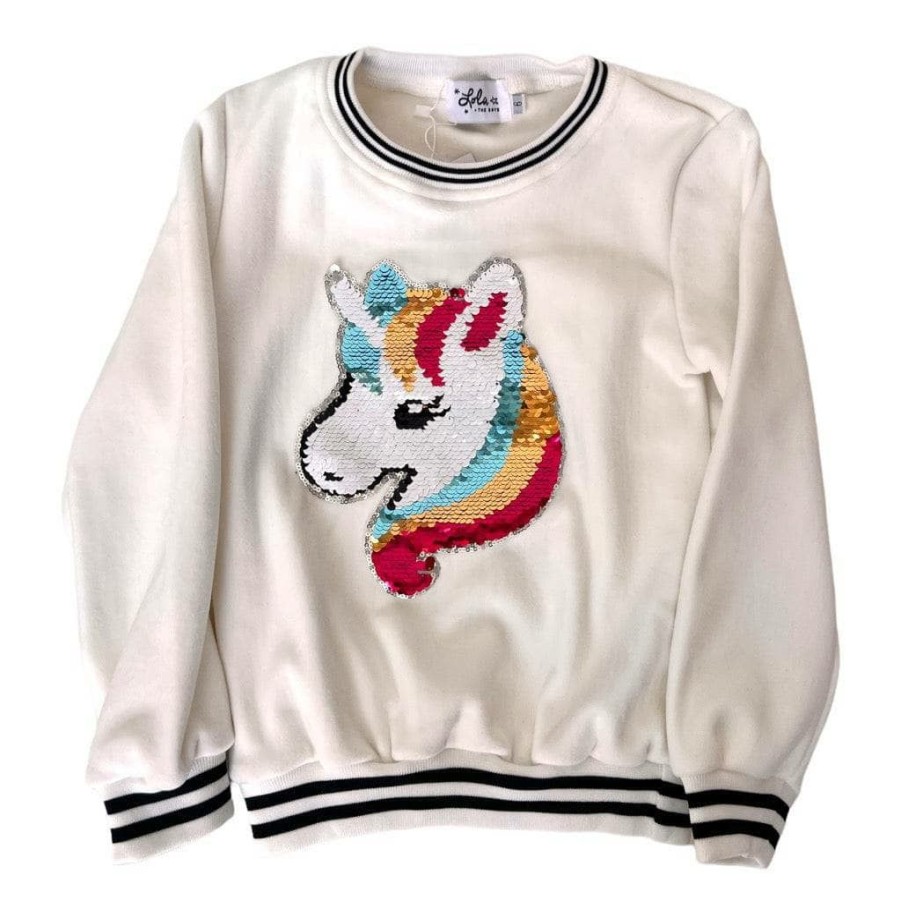 Girls * | Lola + The Boys New Arrivals Sequin Unicorn Crewneck Sweatshirt