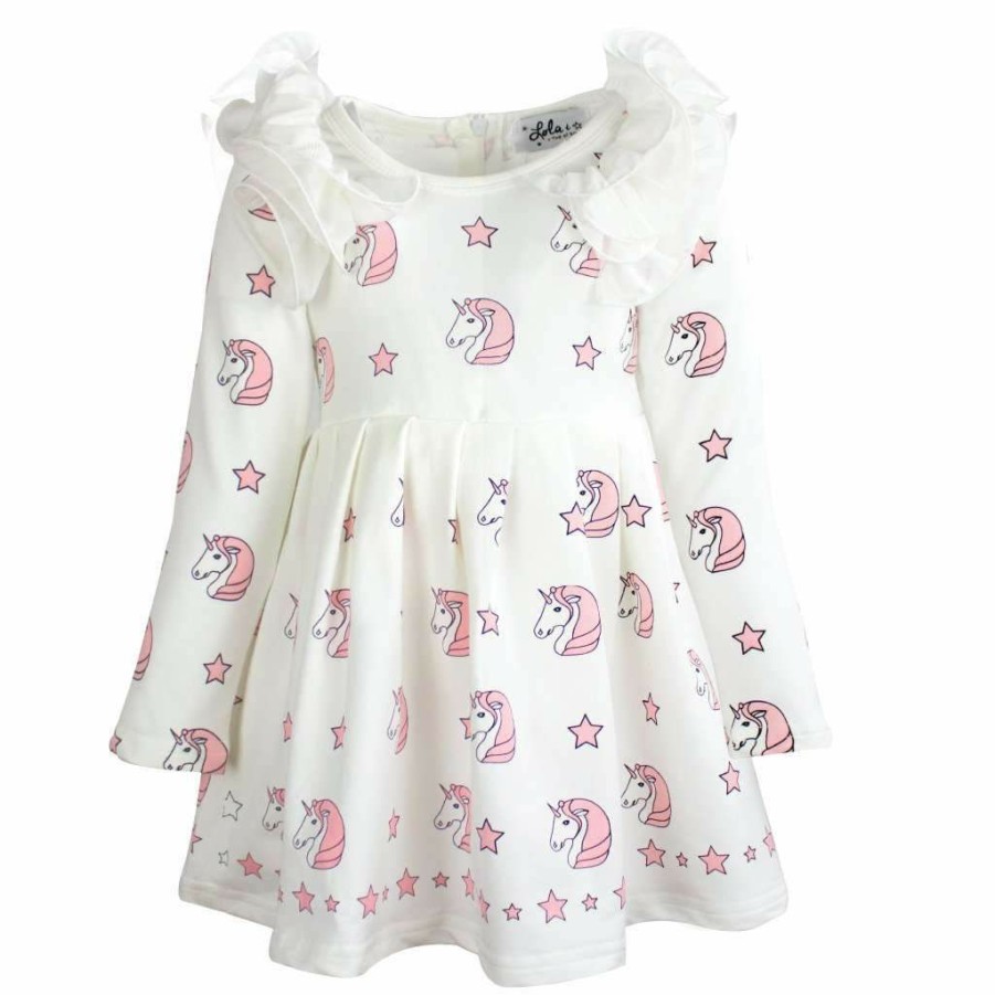 Girls * | Lola & The Boys Pink Unicorn Dream Dress New Arrivals White