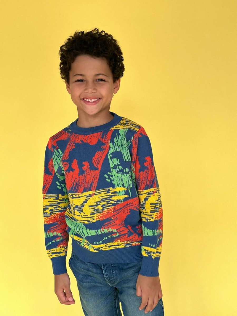 Boys * | Lola + The Boys New Arrivals Multi Dino Sweater