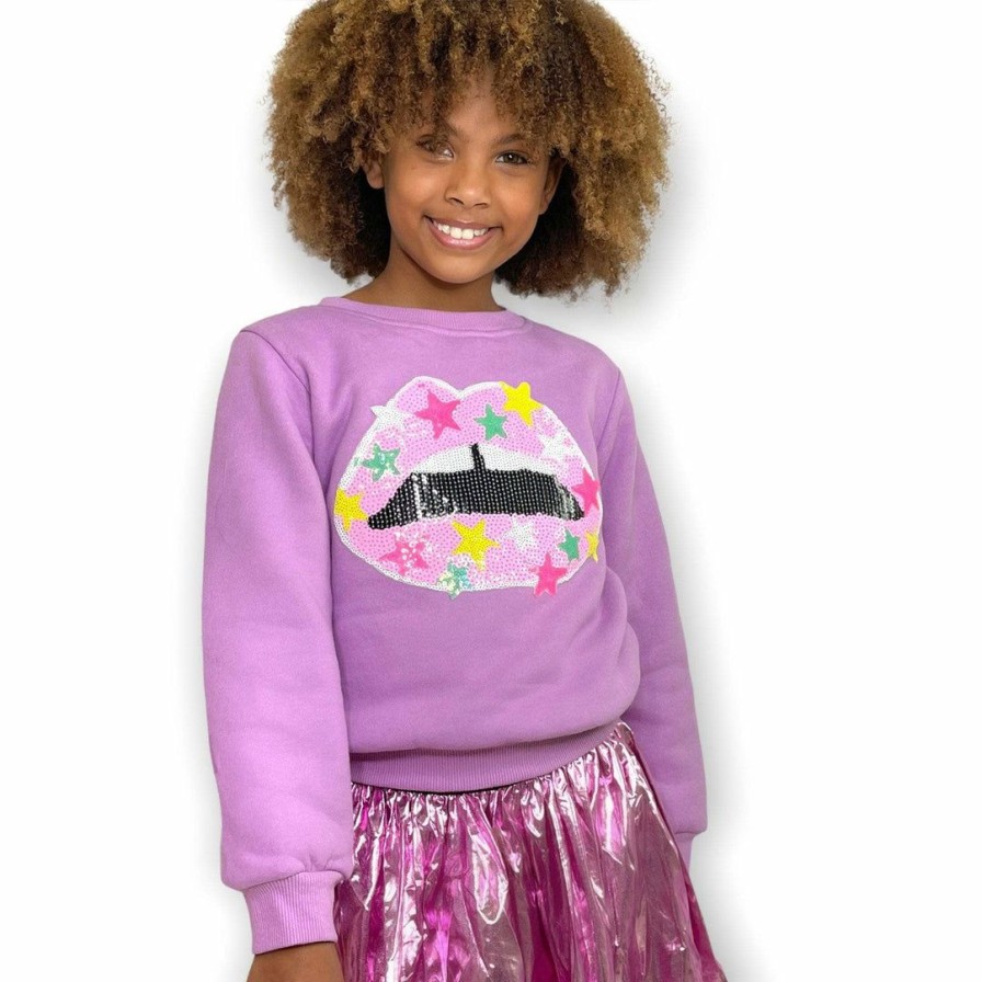 Girls * | Lola + The Boys Star Lips Sweatshirt New Arrivals