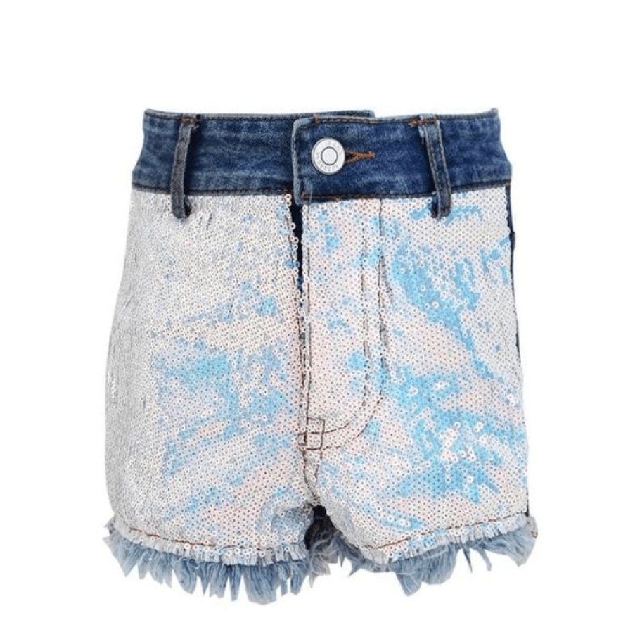 Girls * | Lola + The Boys Sequin Denim Patch Shorts Girls