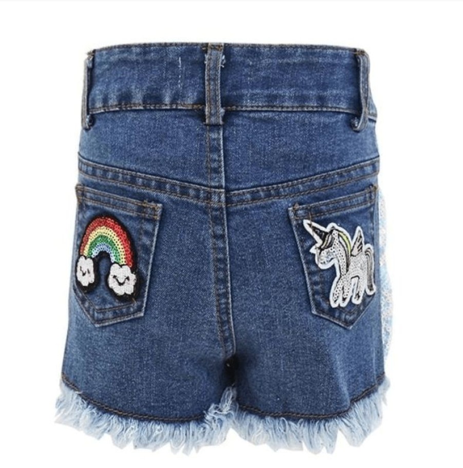 Girls * | Lola + The Boys Sequin Denim Patch Shorts Girls