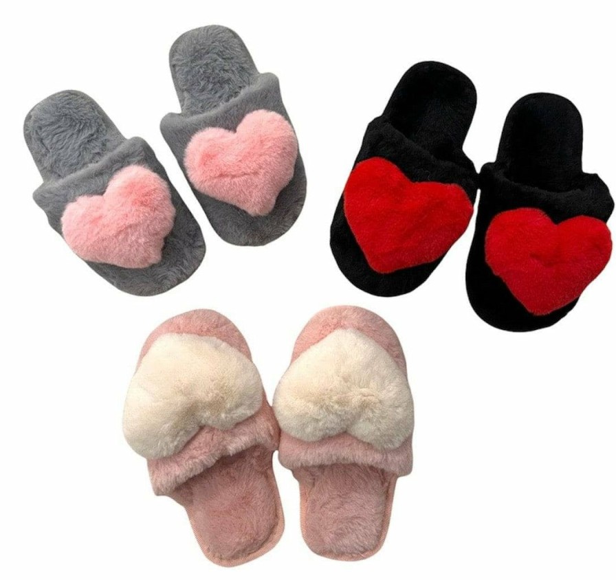 Girls * | Lola + The Boys Fuzzy Heart Slippers New Arrivals