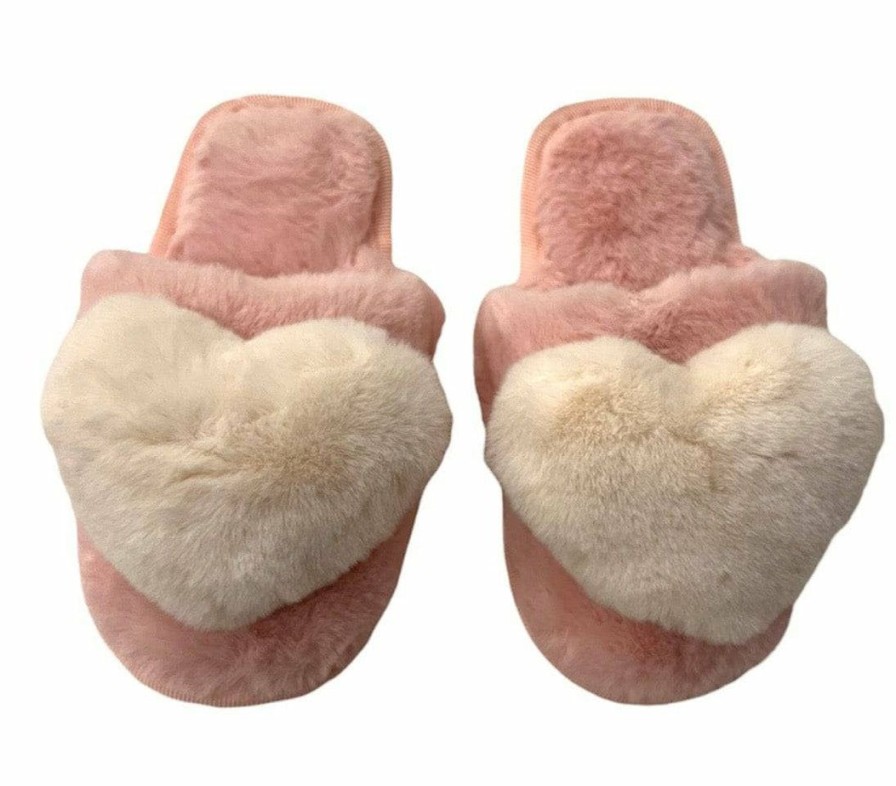 Girls * | Lola + The Boys Fuzzy Heart Slippers New Arrivals