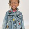 Girls * | Lola + The Boys Beaded Crystal Fruit Crop Denim Jacket