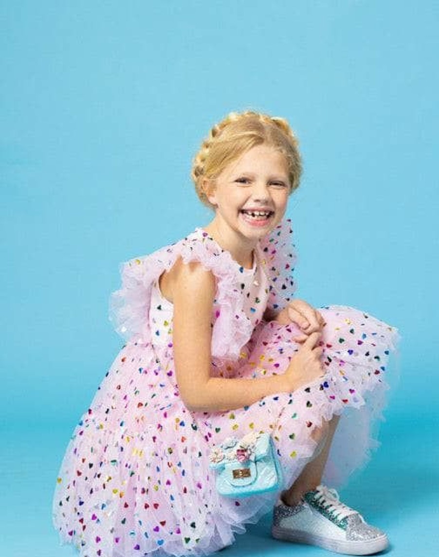 Girls * | Lola + The Boys Foil Rainbow Hearts Tulle Dress