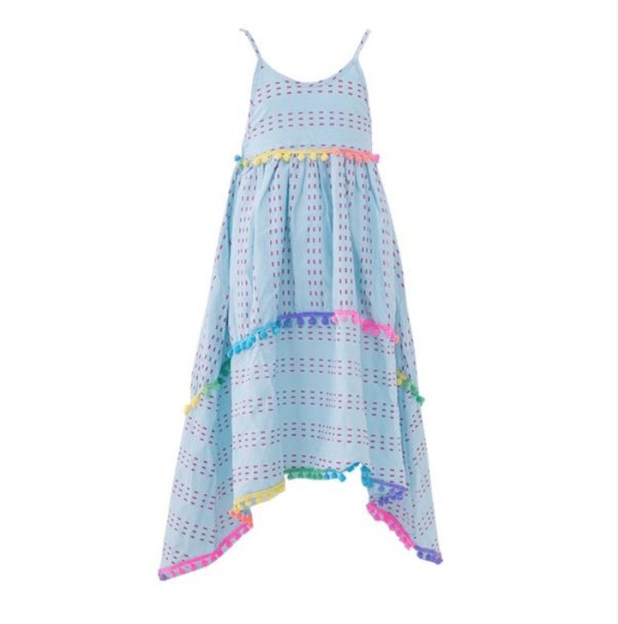 Girls * | Lola + The Boys Girls St. Barths Blue Rainbow High Low Dress