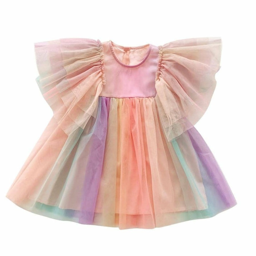 Girls * | Lola + The Boys Sunset Rainbow Tulle Dress Girls