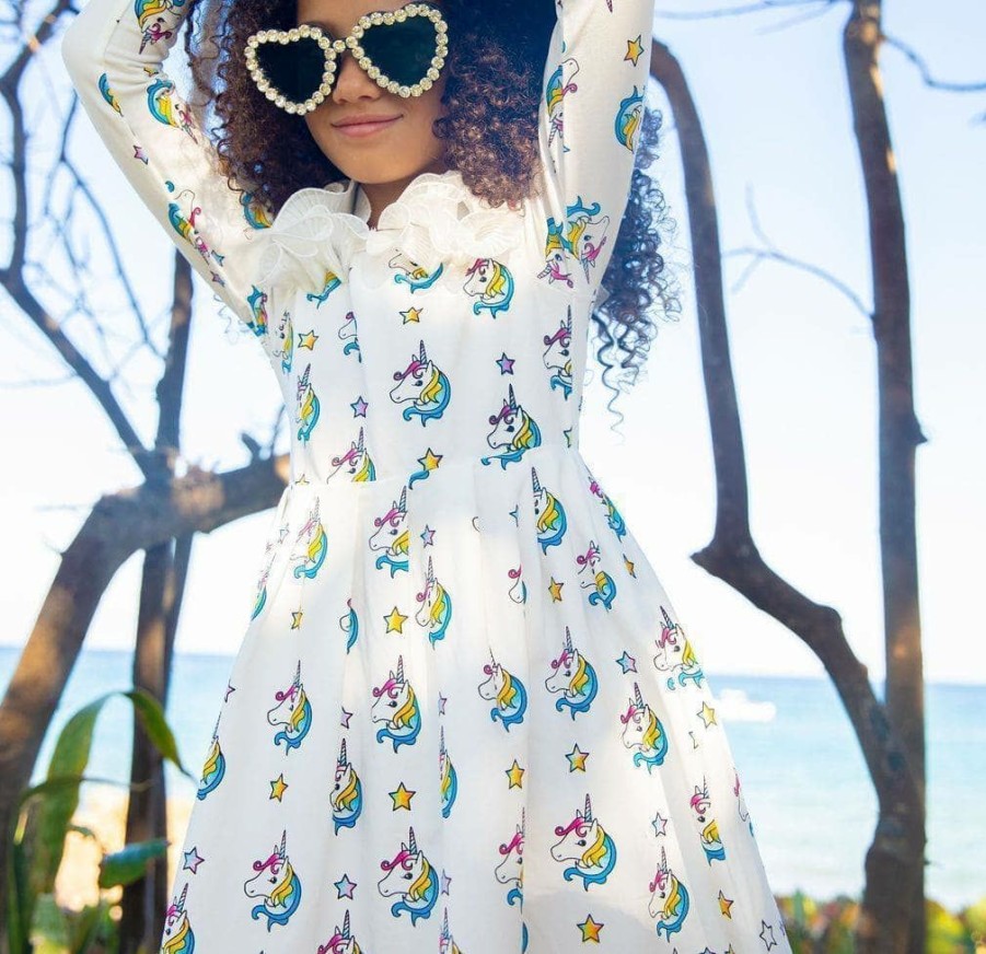 Girls * | Lola + The Boys Rainbow Unicorn Dream Dress Girls