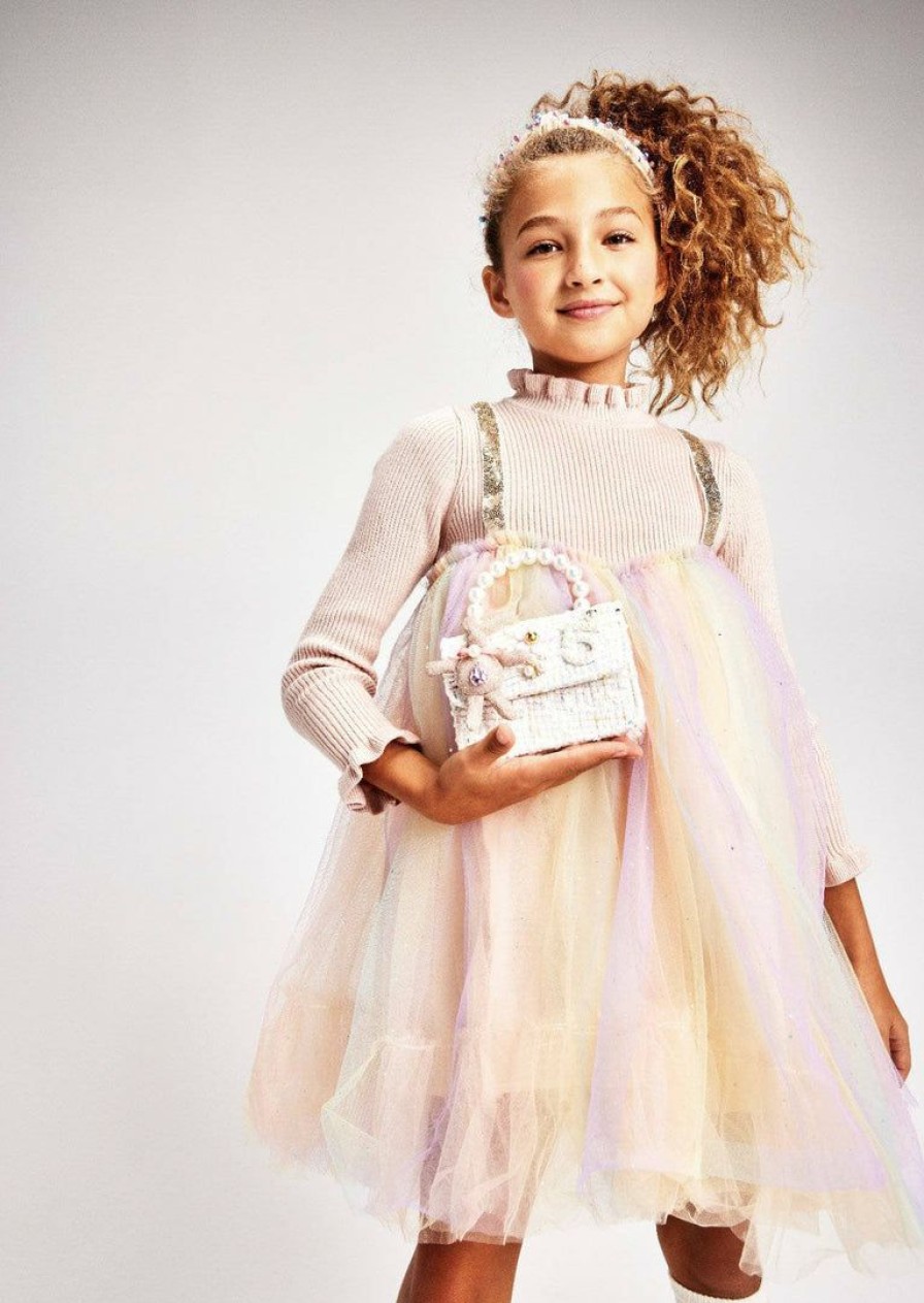 Girls * | Lola + The Boys Girls Rainbow Shimmer Tulle Dress