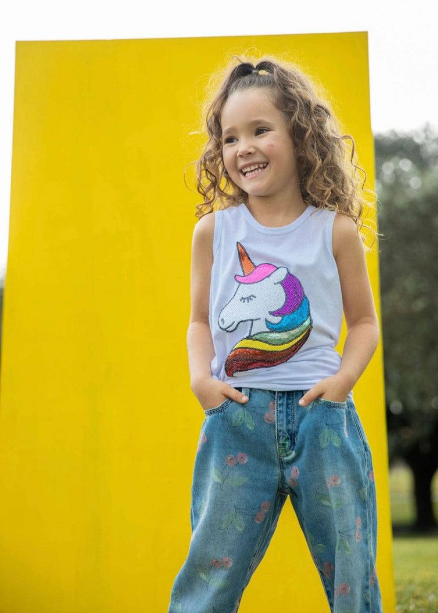 Girls * | Lola + The Boys Sequin Rainbow Unicorn Tank