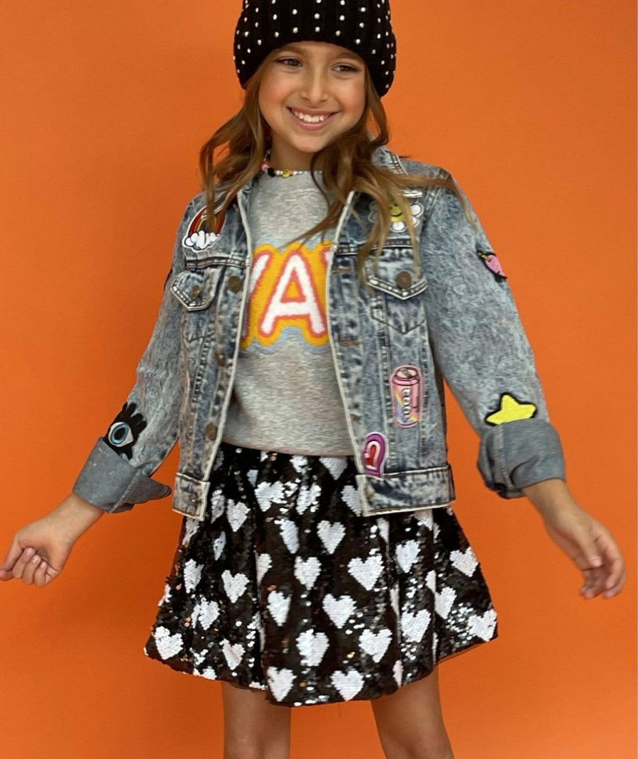 Girls * | Lola + The Boys Black Sequin Hearts Skirt Girls