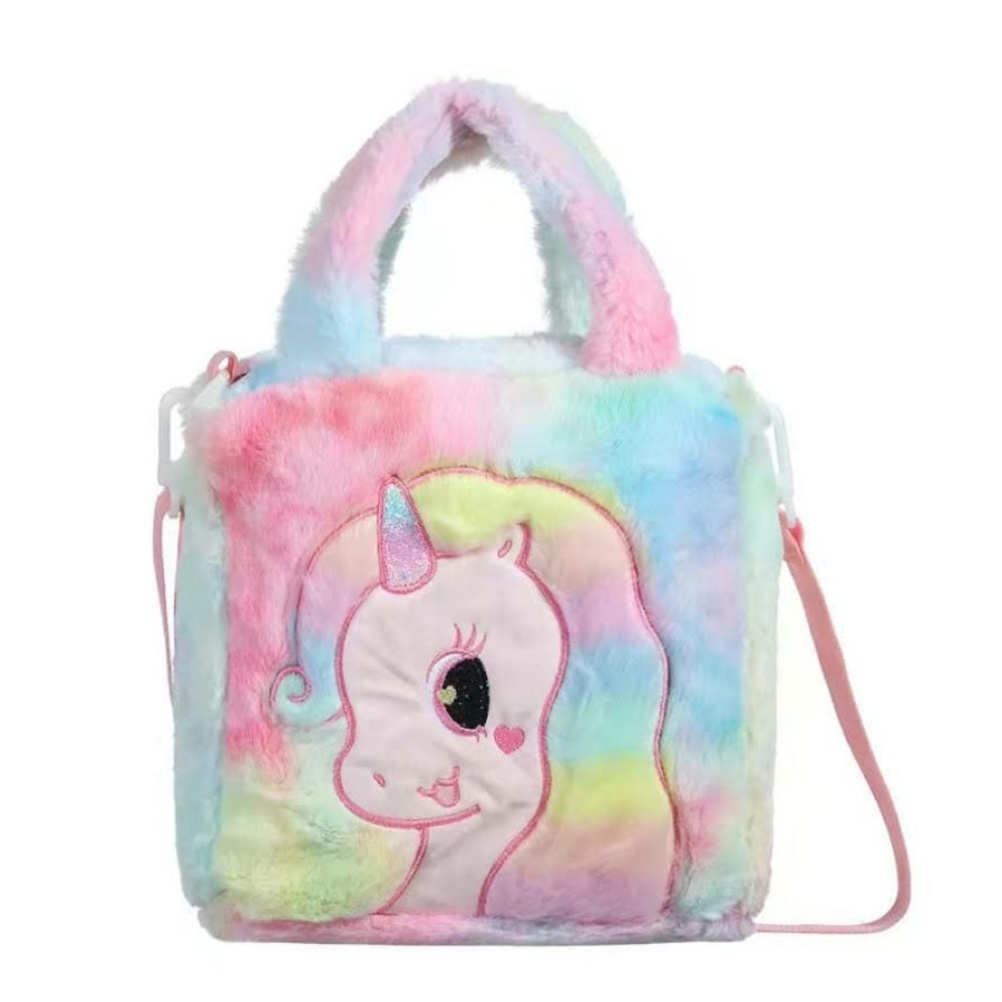 Accessories * | Lola + The Boys Tie Dye Pastel Unicorn Fuzzy Purse