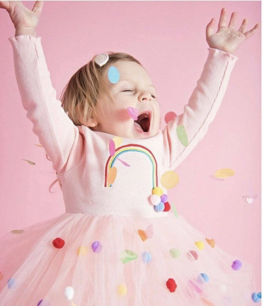 Girls * | Lola & The Boys Rainbow & Pom Pom Dress Girls Pink