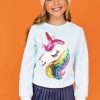 Girls * | Lola & The Boys Sky Blue Rainbow Unicorn Sweatshirt