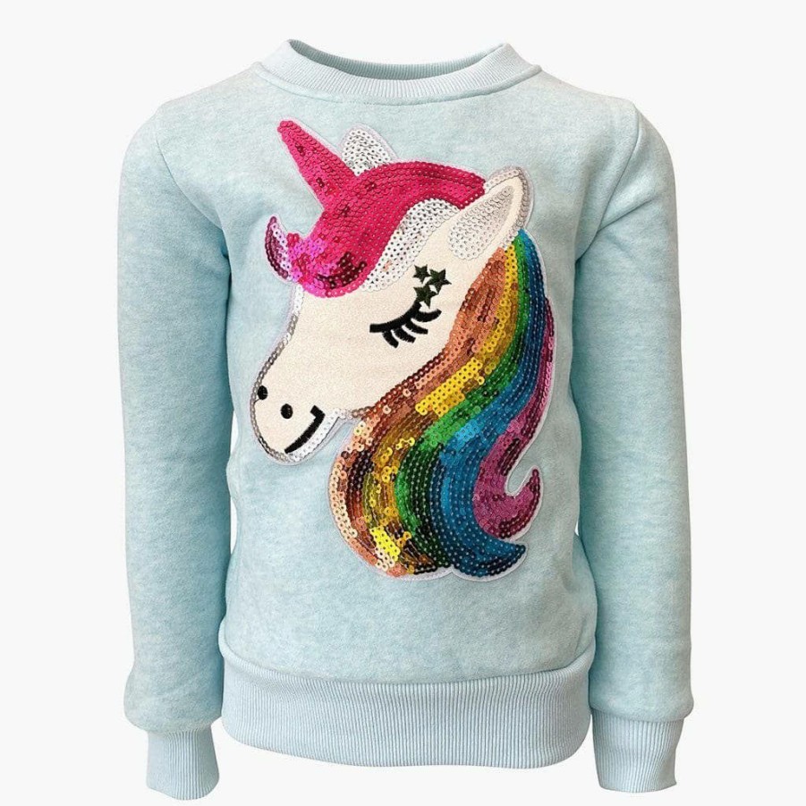 Girls * | Lola & The Boys Sky Blue Rainbow Unicorn Sweatshirt