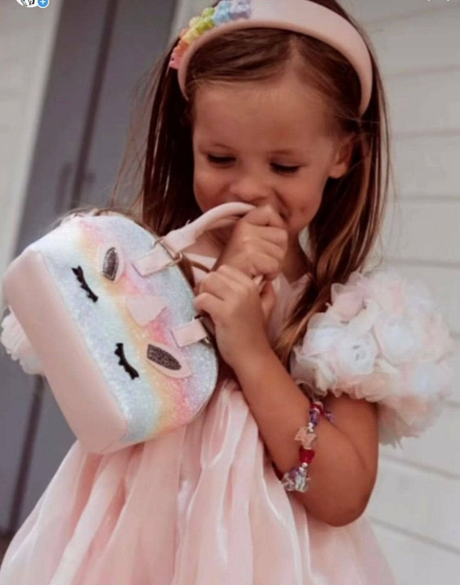 Accessories * | Lola + The Boys Rainbow Glitter Unicorn Pom Crossbody