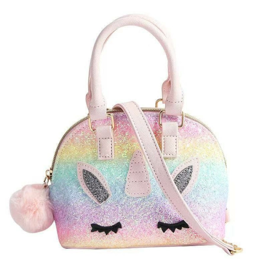 Accessories * | Lola + The Boys Rainbow Glitter Unicorn Pom Crossbody