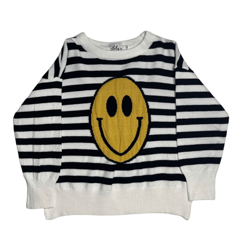 Girls * | Lola + The Boys Striped Emoji Sweater